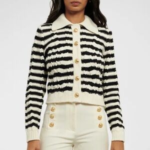 Derek Lam 10 Crosby Black and Cream Striped Cardigan with gold buttons